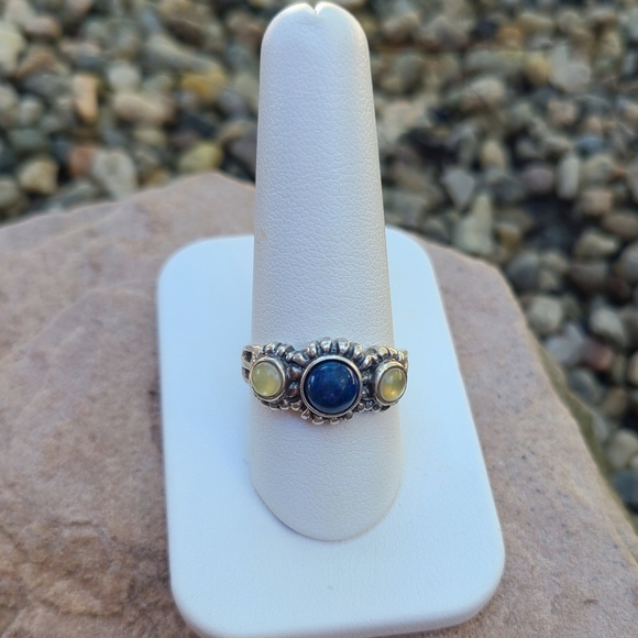 Vintage Sterling Silver Lapis Moonstone Ring, Size 9 - Picture 2 of 9